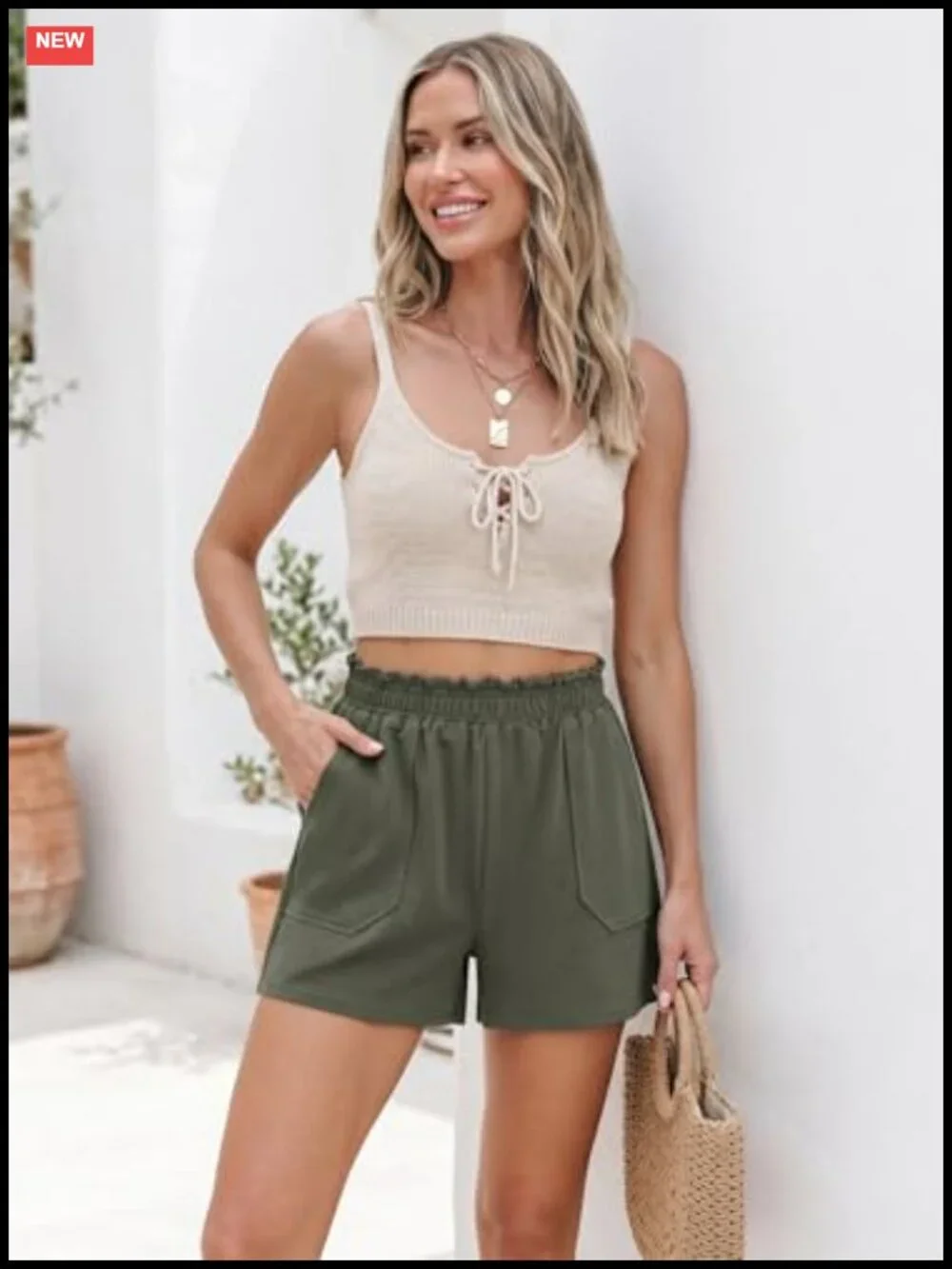 Women's High-Waisted Elastic Waist Lounge Shorts with Pockets